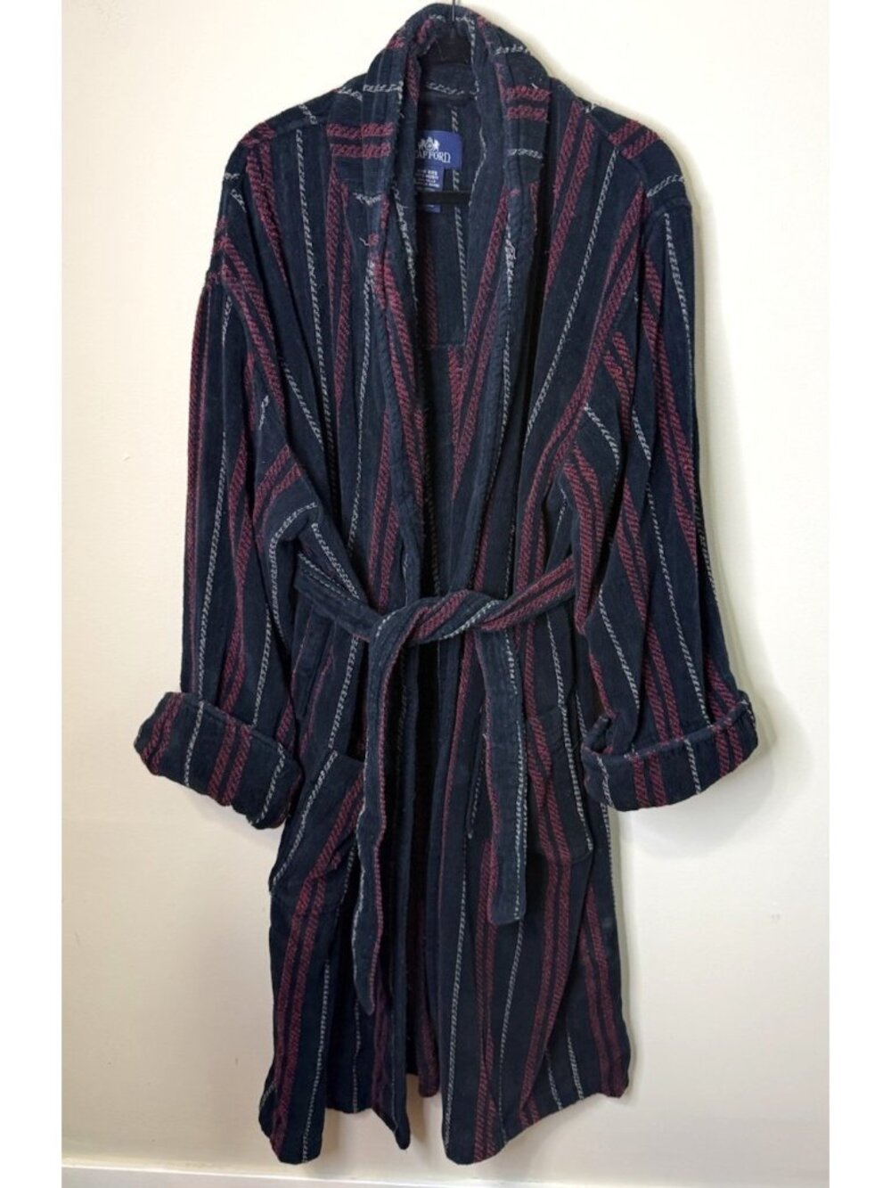 Vintage 90s Terry Cloth Bath Robe Rainbow Stripe Chenille